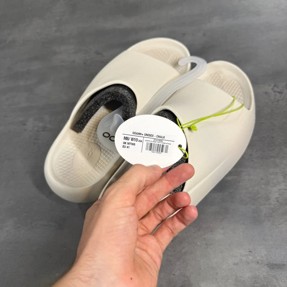 Oofos OOahh+ PLUS Sport Slide Sandals Mens 8 Chalk White Recovery Slip On 2200